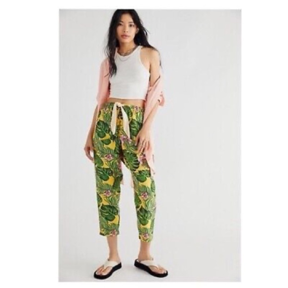 SR vs Sandrine Rose Yellow Palm Trees Pants NWT Size Small